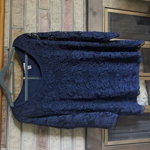 Blue Mixed Media Lace Blouse